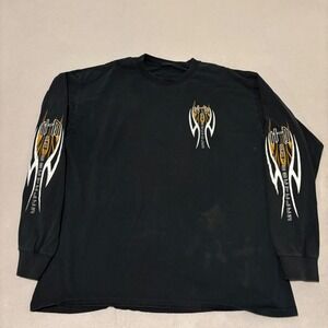 Harley Davidson Edmonton Alberta Long Tribal Sleeve T Shirt Mens XL Black Y2K